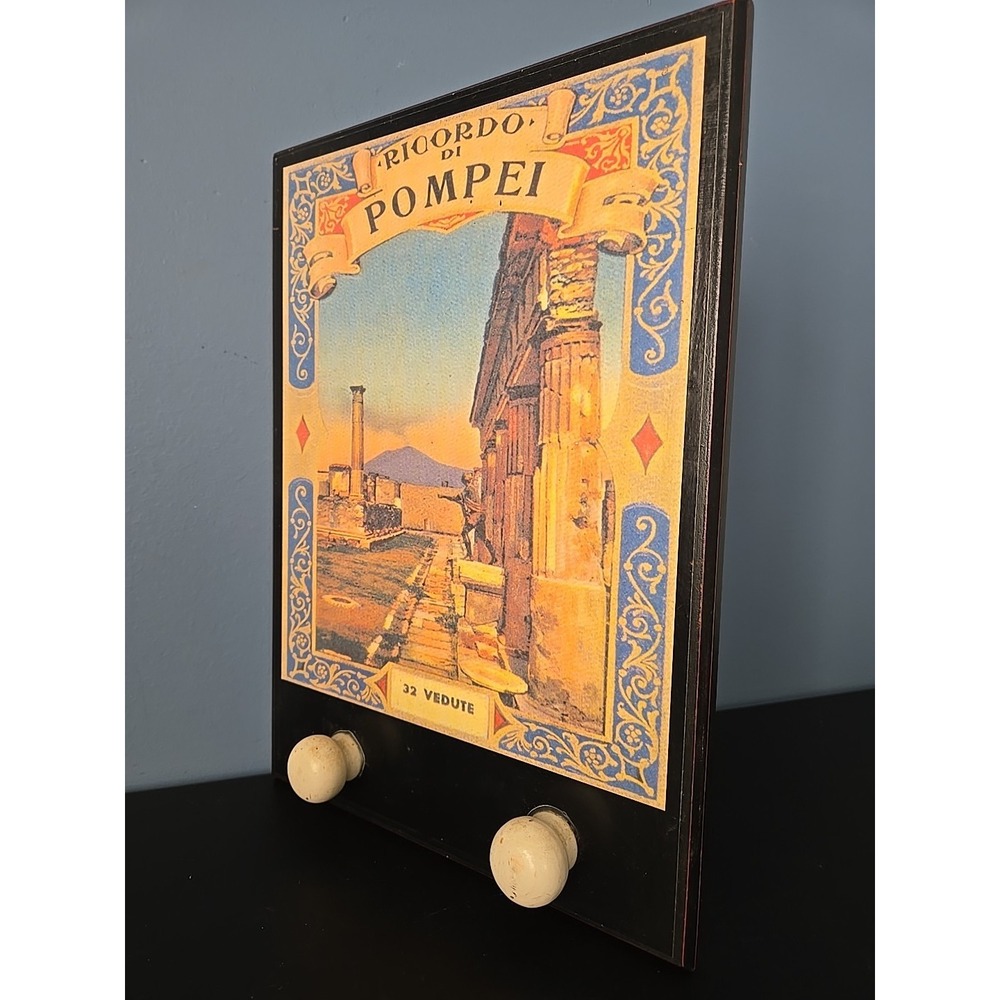 Ricordo Di Pompei Wall Hanging Plaque With Pegs Wooden 14"x10" Hanger Coat Rack‎